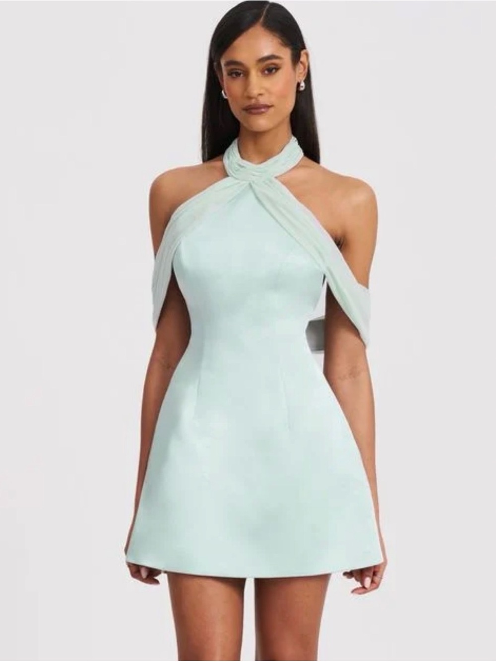 One-Shoulder Mint Mini Dress with Twist Halter